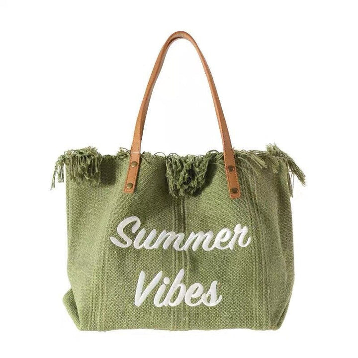 Women's Woven Beach Bag Tote | Long Shoulder Straps