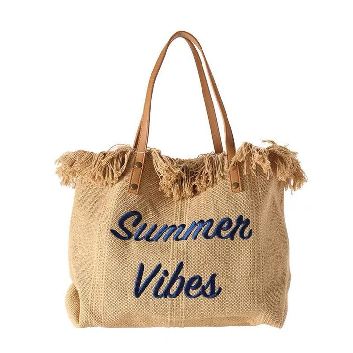 Women's Woven Beach Bag Tote | Long Shoulder Straps