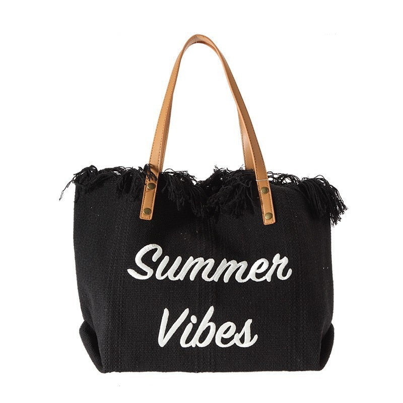 Women's Woven Beach Bag Tote | Long Shoulder Straps