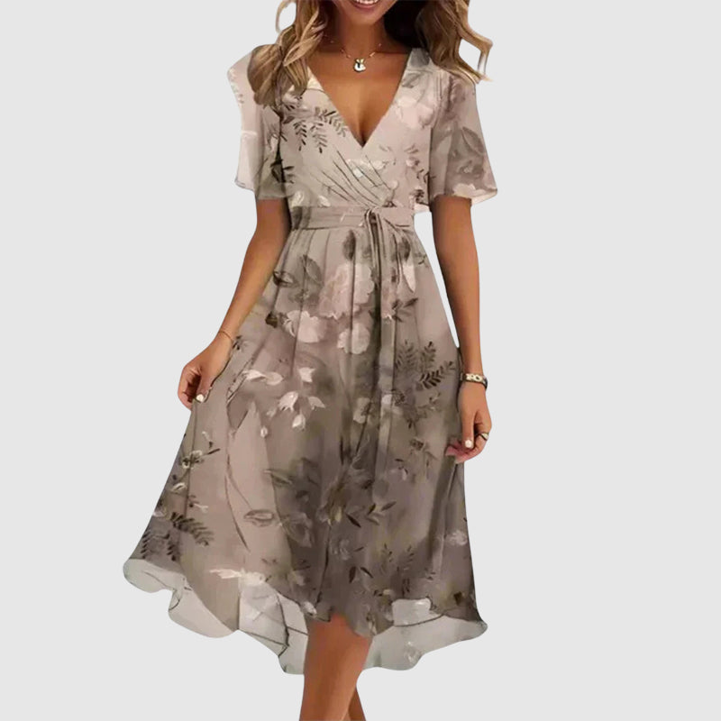 Women's Wrap Floral Dress with V-Neck | Midi