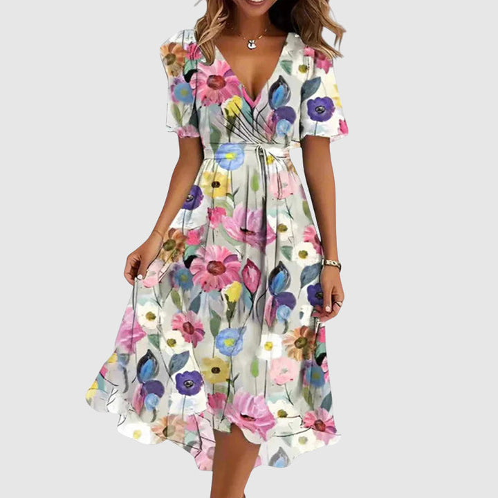 Women's Wrap Floral Dress with V-Neck | Midi