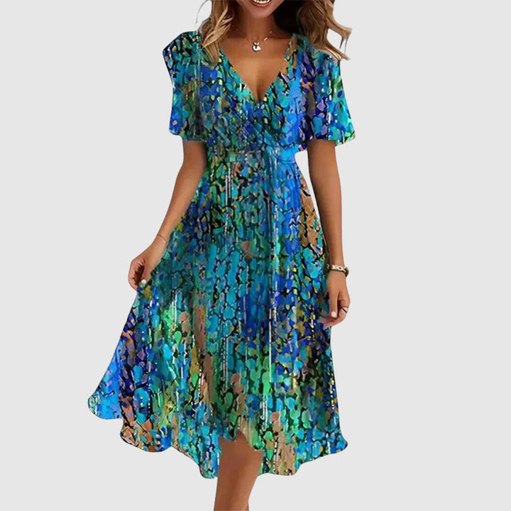 Women's Wrap Floral Dress with V-Neck | Midi