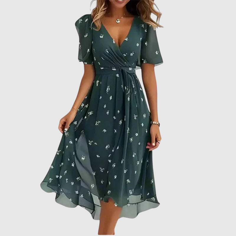 Women's Wrap Floral Dress with V-Neck | Midi
