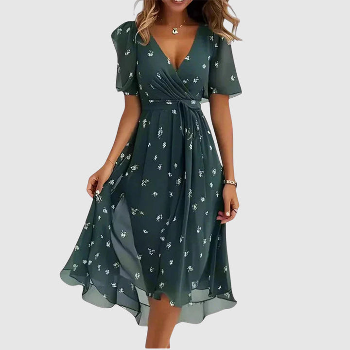 Women's Wrap Floral Dress with V-Neck | Midi