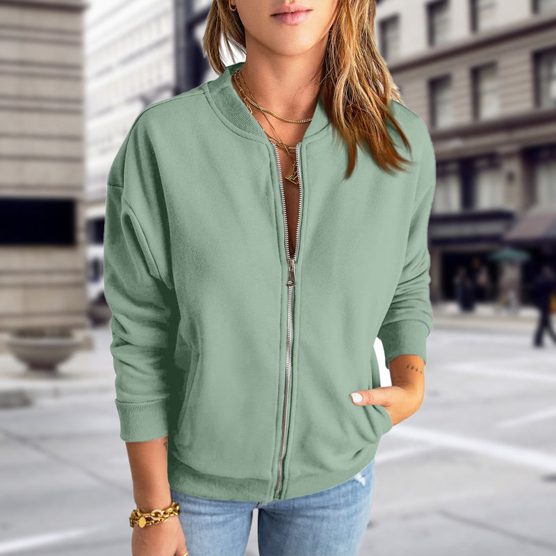Women's Zip-Up Bomber Jacket with Pockets | Casual
