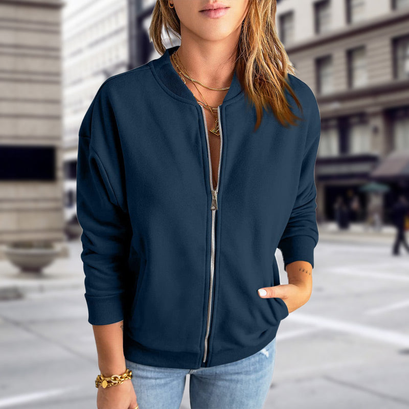 Women's Zip-Up Bomber Jacket with Pockets | Casual