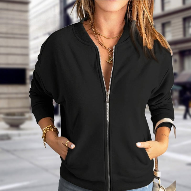 Women's Zip-Up Bomber Jacket with Pockets | Casual