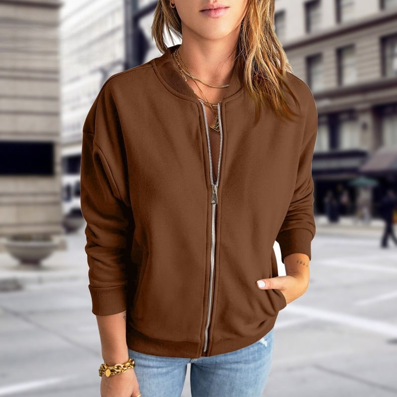 Women's Zip-Up Bomber Jacket with Pockets | Casual