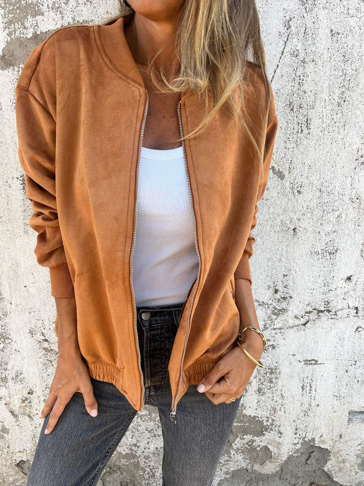 Women's Zip-Up Bomber Jacket with Ribbed Cuffs | Casual